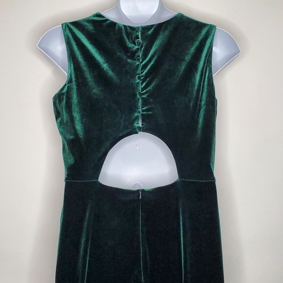 Revelry Cleo Velvet Maxi Dress Size 16 Green Cut Out Stretch Sleeveless Luxe - Picture 2 of 15